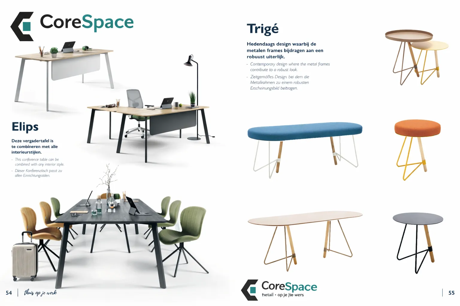 Voorbeeldpagina uit de CoreSpace brochure met maatwerk kantoormeubels